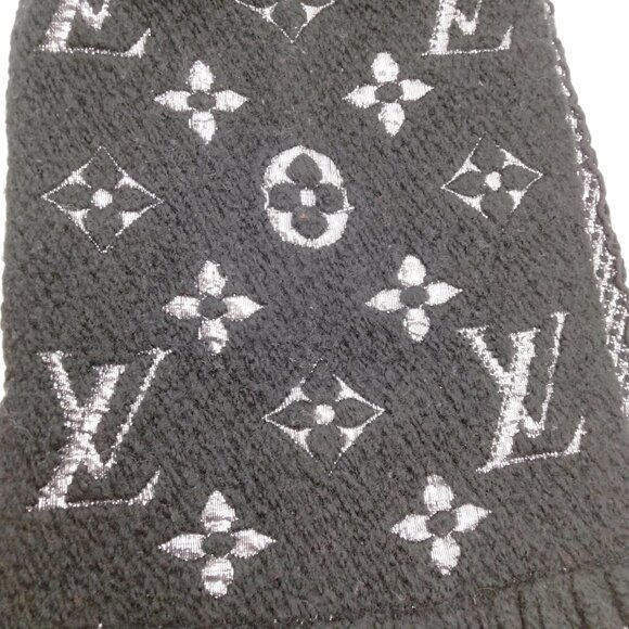 Authentic Louis Vuitton Scarf Black Silver Polyester 2 mn507-121225 - Picture 7 of 8